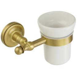 Стакан Migliore Mirella, с держателем, настенный, латунь/керамика, форма округлая, для зубных щеток в ванную/туалет/душевую кабину, цвет бронза