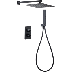 Душевая система Allen Brau Infinity V.2 встраиваемая, скрытого монтажа, цвет черный матовый, комплект: термостатный смеситель/тропический душ (с верхней лейкой)/лейка/держатель лейки/шланг