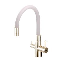 Смеситель для кухни/мойки Esko Coral с каналом для фильтрованной воды, однорычажный, поворотный, керамический картридж, гибкий излив 250 мм, высота излива 190 мм латунь, цвет золото/бежевый CL03GBG