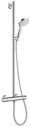 Душевая система Hansgrohe Croma Select S SemiPipe Multi, высота 100 см, цвет хром/белый, комплект: ручной душ/термостат для душа/штанга для душа/держатель для душа/душевая штанга, наружного монтажа, настенная, латунная, с термостатом для душа/ванной