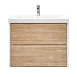 Тумба под раковину Velvex Gesso 800-0-2, 796х390х592 мм подвесная, цвет белый матовый/дуб сонома, 2 выдвижных ящика, подходит раковина 9696-80, универсальная, в ванную комнату