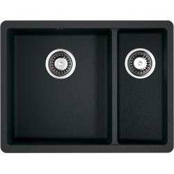 Мойка кухонная Omoikiri Kata 55-2-U-BL, две чаши, 42х55 см, врезная, из искусственного гранита (Artgranit), прямоугольная, цвет черный, без отверстия под смеситель, без крыла, слив-перелив, врезная в столещницу, для кухни