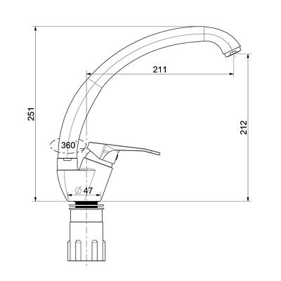 Смеситель для кухни/мойки Splenka S202.41.06 однорычажный, поворотный, длина излива 211 мм, высота излива 212 мм цвет черный, нержавеющая сталь