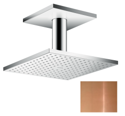 Верхний душ AXOR ShowerSolutions 250/250 2jet, с потолочным подсоединением, потолочный монтаж, квадратный, с 2 режимами, размер 25х25 см, металлический, цвет: полированная медь, для душа/ванной