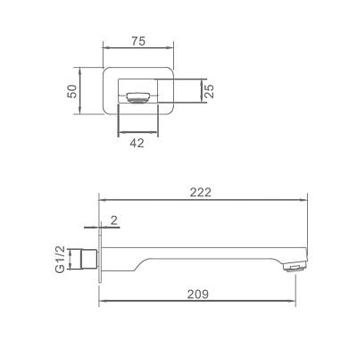 Излив Raglo R473.60.09 для ванны, длина 209 мм цвет графит, латунь, встраиваемый/встроенный, настенный