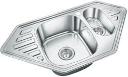 Мойка EMAR 95х50 см, врезная, двойная/две чаши, из нержавеющей стали, ассиметричная, цвет глянцевая, с отверстием под смеситель, слив-перелив, с крылом, для кухни