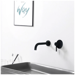 Смеситель для раковины/умывальника ABBER Kreis скрытого монтажа, однорычажный, округлый, неповоротный, длина излива 180 мм, латунь, цвет черный матовый