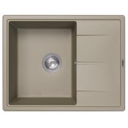 Мойка кухонная ABBER Quarz, 65х51х21,7 см, врезная, кварцевый композит, прямоугольная, цвет песочный матовый, с крылом, без отверстия под смеситель, слив-перелив, врезная в столещницу, для кухни