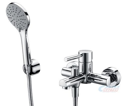 Смеситель для ванны/душа Wasserkraft Main однорычажный, керамический, настенный, излив фиксированный 158 мм, с гибким шлангом, душем/лейкой, латунь, цвет хром, короткий, универсальный, горизонтальный, рычажный, кран, комплект, сантехника, размер