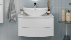 Тумба со столешницей Velvex Luna 80, 800х520х440 мм, подвесная, цвет белый, 2 выдвижных ящика, подходит раковина Velvex 7027A универсальная, в ванную комнату