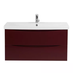 Тумба под раковину BelBagno Marino-Cer 90, 90х45х55 см, подвесная, 2 выкатных ящика, МДФ, цвет: бордовый глянцевый, шкафчик навесной, механизм доводчика, прямоугольная
