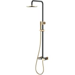 Душевая система Boheme Stick, высота 1091 мм, цвет черный/золото, комплект: однорычажный смеситель/излив/тропический душ (с верхней лейкой)/стойка/лейка/шланг, наружного монтажа