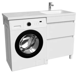 Тумба с раковиной IDDIS Optima Home, 1200х480х890 мм, напольная, 2 выдвижных ящика, ВЛДСП, система плавного закрывания, прямоугольная, правосторонняя/умывальник (арт. 480120Ri28), с длинным крылом слева, прямоугольная, цвет белый