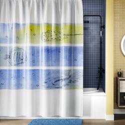 Штора для ванны WasserKRAFT Inn, 180х200 см, водоотталкивающая, универсальная, из полиэстера, с кольцами в комплекте, цвет- белый/с рисунком, для ванной/ванны
