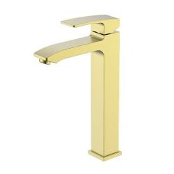 Смеситель для раковины/умывальника Raglo R01.15.03 однорычажный, высокий, неповоротный, фиксированный, излив длина 166 мм высота 255 мм латунь, цвет сатин золотой