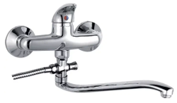 Смеситель для ванны/душа LEDEME настенный, однорычажный, поворотный, силуминовый, длина излива 325 мм, силумин, цвет хром