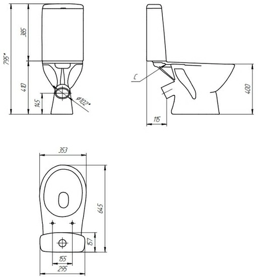 Унитаз компакт Cersanit FLAVIS 031 3/6 DPL EO slim белый, горизонтальный (в стену) выпуск, напольный, с микролифтом, с крышкой (сиденье) дюропласт, ободковый