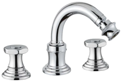 Смеситель для биде Cezares Aphrodite, на 3 отверстия, двухвентильный, низкий, длина излива 135 мм, неповоротный, керамический, латунь, цвет хром, с донным клапаном