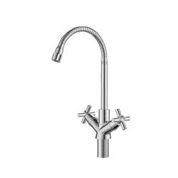 Смеситель для кухни/мойки Voda Dive двухвентильный, поворотный/гибкий излив, высота 244 мм, длина 148 мм, полимер/нерж.сталь, цвет хром DV519flex