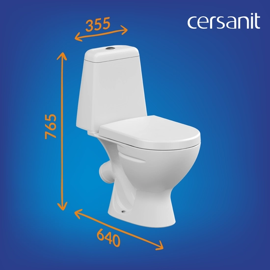 Унитаз компакт Cersanit STAR 031 3/6 DPL EO белый, косой (под углом) выпуск, напольный, с микролифтом, с крышкой (сиденье) дюропласт, ободковый