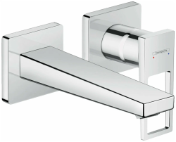 Смеситель для раковины Hansgrohe Metropol, с рукояткой-петлей, однорычажный, скрытого монтажа, встраиваемый/настенный, фиксированный излив, длина 16,5 см, керамический, латунь, цвет хром, незапираемый сливной набор