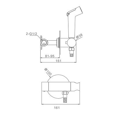 Смеситель с гигиеническим душем Raglo R23.56 с термостатом, встраиваемый, однорычажный, керамический, без излива, с гибким шлангом/лейкой, латунь, цвет хром