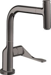 Смеситель для кухни/мойки Axor Citterio 230 Select, однорычажный, керамический, с поворотным/вытяжным изливом, длина 21,9 см, латунь, цвет полированный черный хром, кухонный