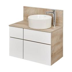 Тумба+столешница с раковиной Акватон Мишель 80, 80х46х52 см, подвесная, 3 выдвижных ящика/1 распашная дверца, МДФ/ЛДСП, механизм доводчика, прямоугольная/умывальник Лола 60, прямоугольный, цвет белый