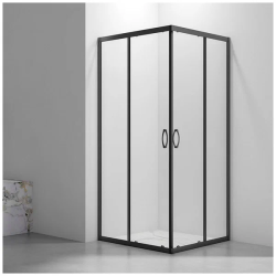 Душевой уголок Veconi Rovigo RV-101B, 80х80 см, без поддона, квадратный/угловой, стекло прозрачное, (без сифона) без крыши, раздвижной, стеклянный, алюминиевый профиль (черный)