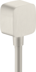 Шланговое подсоединение Axor ShowerSolutions Fixfit softsquare, размер 6,4х6,4 см, цвет под сталь, квадратное, настенное, латунное/пластиковое, с обратным клапаном, подключение для душевого шланга