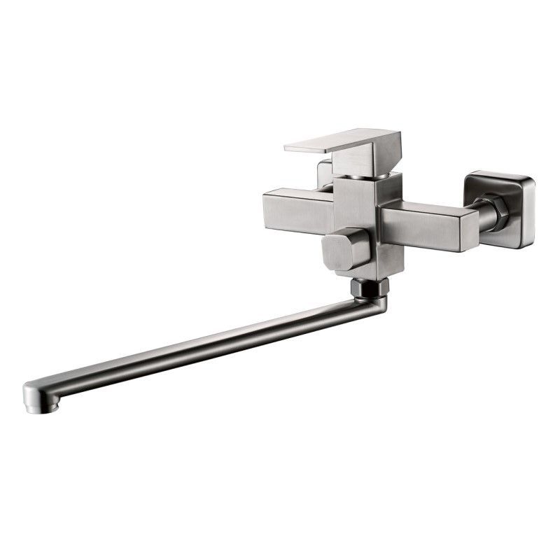 Смеситель для ванны/душа HAIBA однозахватный, хромированный, настенный, излив длинный 432 мм, поворотный, латунь, цвет сталь