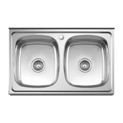 Мойка Ledeme 80х50х18 см двойная, накладная, толщина 0,8 мм с сифоном 3 1/2" глянцевая, хром, для кухни L98050B