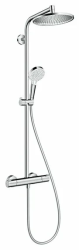 Душевая система Hansgrohe Crometta S Showerpipe 240 1jet EcoSmart, высота 123,5 см, цвет хром, комплект: верхний душ/ручной душ/термостат для душа/штанга для душа/держатель для душа/душевой шланг, наружного монтажа, настенная, латунная/пластиковая