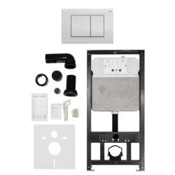 Инсталляция для унитаза Рехау Novaflow с панелью смыва Nova Quad 001 (прямоугольные клавиши) цвет белый глянец, система для подвесного унитаза, со скрытым смывным бачком (бак), комплект, размеры рамы (каркас) 520х125х1147 мм