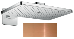 Верхний душ AXOR ShowerSolutions 460/300 3jet, с держателем, с квадратной розеткой, настенный монтаж, прямоугольный, с 3 режимами, размер 46,6х30 см, металлический, цвет: полированная медь, для душа/ванной