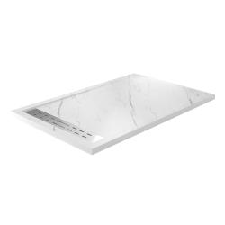 Душевой поддон WasserKRAFT Rhin, 140х90х4 см, прямоугольный, искусственный камень, низкий, цвет: белый мрамор, с бортиком, с антискользящим покрытием