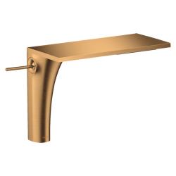 Смеситель для раковины Axor Massaud 220, однорычажный, фиксированный прямоугольный излив, длина излива 20 см, керамический, латунь, цвет шлифованное золото, с незапираемым сливным набором