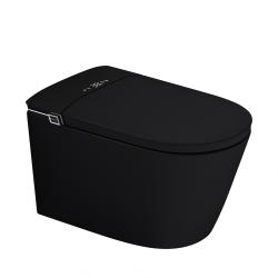 Унитаз-биде подвесной ABBER Bequem 595х390х375 мм электронный, цвет черный матовый, горизонтальный, LED дисплей, ночная подсветка, пульт, крышка-сиденье с подогревом (дюропласт, микролифт) импульсный смыв