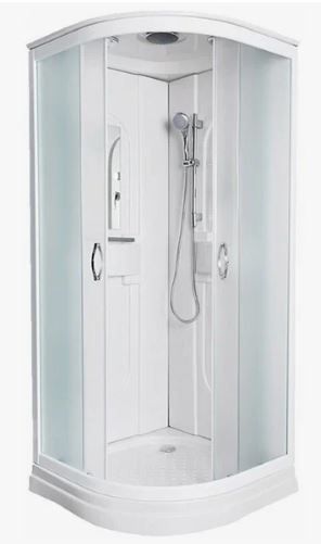 Душевая кабина 90х90х220 см Niagara Classic поддон низкий, полукруглая, угловая, стекло матовое, с верхним душем, без гидромассажа, смеситель, профиль, белая, закрытая