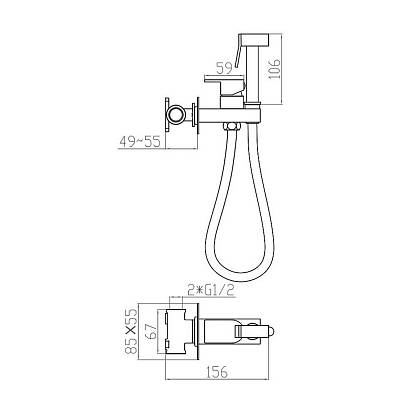 Смеситель с гигиеническим душем Splenka S95.52 встраиваемый, однорычажный, керамический, без излива, с гибким шлангом/лейкой, латунь/пластик, цвет хром