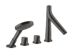 Смеситель для ванны Axor Starck Organic термостатический, монтаж на плитку, скрытый, длина излива 19 см, латунь, цвет шлифованный черный хром, с душевым шлангом/лейкой, на 4 отверстия, для 2-х потребителей