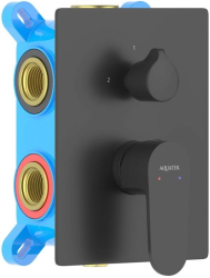 Смеситель для ванны/душа Aquatek Оберон настенный, однорычажный, встраиваемый, 3 режима, без излива, латунь, цвет матовый черный