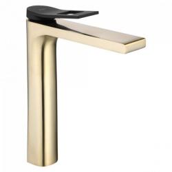 Смеситель для раковины/умывальника REA SOUL однорычажный, неповоротный, высокий, длина излива 140 мм, латунь, цвет черный матовый/золото