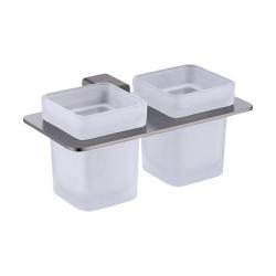 Стакан с держателем Raglo R301.08.09 двойной, с держателем, настенный, нержавеющая сталь/стекло, для зубных щеток в ванную/туалет/душевую кабину, цвет графит