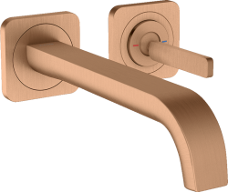 Смеситель для раковины/умывальника Axor Citterio E, однорычажный, настенный/встраиваемый, скрытого монтажа, фиксированный излив, длина излива 22,1 см, керамический, латунь, цвет шлифованная бронза, с отдельными розетками, незапираемый сливной набор