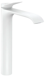 Смеситель для раковины Hansgrohe Vivenis 250, однорычажный, фиксированный излив, длина 19,1 см, керамический, латунь, цвет матовый белый, с донным клапаном