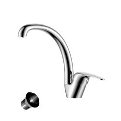 Смеситель для кухни/мойки Rossinka, однорычажный, керамический картридж, поворотный, высокий излив, длина излива 213 мм, латунь, цвет хром