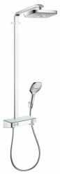 Душевая система Hansgrohe Raindance Select E Showerpipe 300 2jet, высота 110 см, цвет хром, комплект: верхний душ/ручной душ/термостат для душа/штанга для душа/держатель для душа, наружного монтажа, настенная, латунная, с термостатом, для душа/ванной