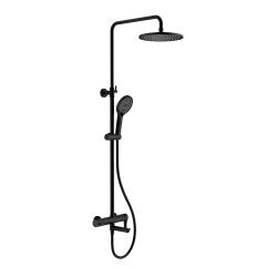 Душевая система Splenka S223.24.06 высота 1130-1480 мм цвет черный, комплект: однорычажный смеситель/излив/тропический душ круглый (с верхней лейкой)/лейка/стойка/шланг, нержавеющая сталь