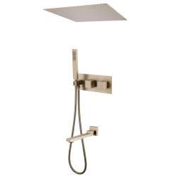 Душевая система ABBER Daheim, встраиваемая, цвет золото матовое, комплект: термостатический смеситель/излив/тропический душ (с верхней лейкой)/лейка/шланг, внутренний (скрытый) монтаж AF8254G